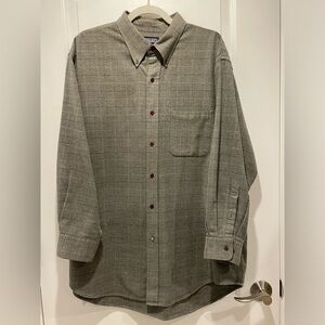 Lands End Baumwolle Heavy Cotton Button Up Shirt Gray Check Size XL 17-17 1/2